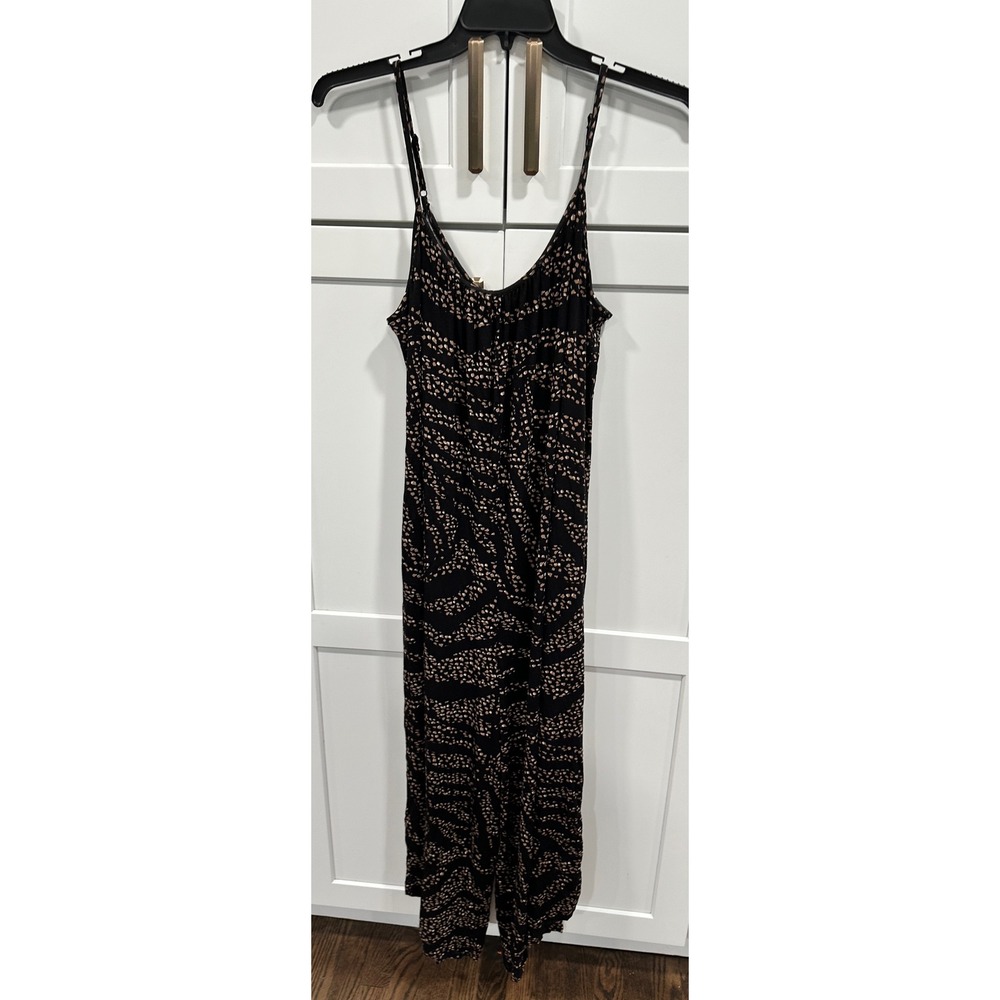 Z Supply‎ Women's Jumpsuit Large Black Beige Spaghetti Strap Casual